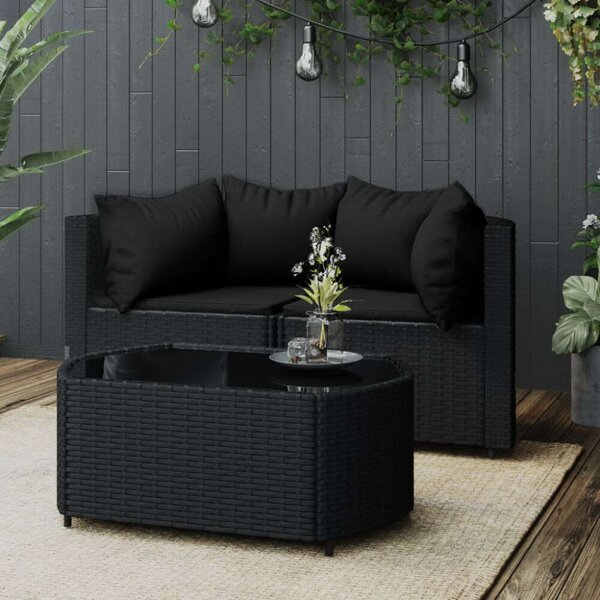 VidaXL Polyrattan Kerti Ülőgarnitúra - 3 részes - Fekete