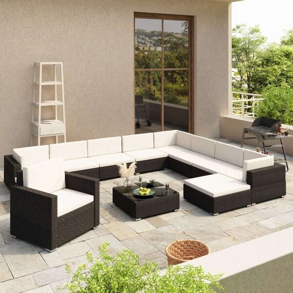 Polyrattan Kerti Bútorszett - 12 részes - Fekete