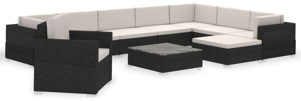 Polyrattan Kerti Bútorszett - 12 részes - Fekete
