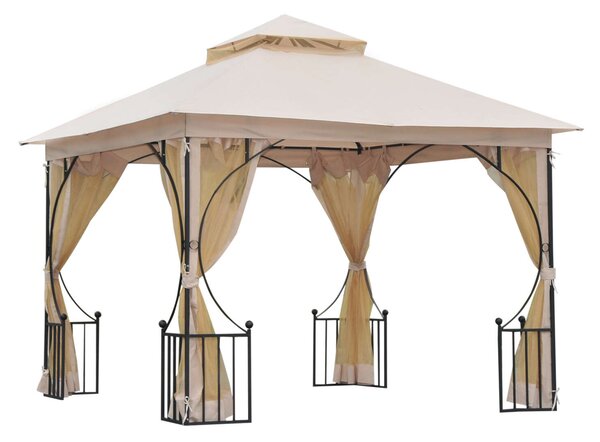 Outsunny kerti pavilon dupla fém és poliészter tetővel, bézs, 3x3m