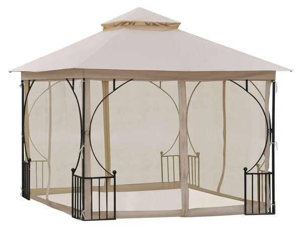 Outsunny kerti pavilon dupla fém és poliészter tetővel, bézs, 3x3m