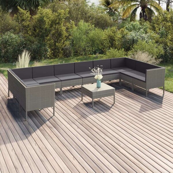 Polyrattan Kerti Ülőgarnitúra - 11 részes - Szürke