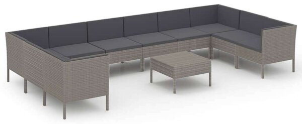Polyrattan Kerti Ülőgarnitúra - 11 részes - Szürke