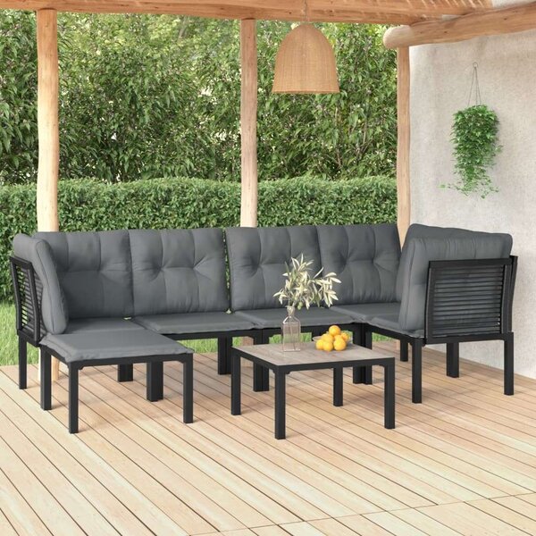 Polyrattan Kerti Ülőgarnitúra - 7 részes - Fekete-Szürke
