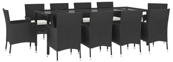 Polyrattan Kerti Étkezőgarnitúra - 11 részes - Fekete