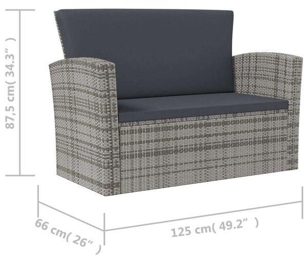 Polyrattan Kerti Bútorszett - 8 részes - Szürke