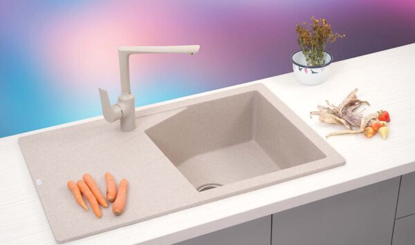 Linea Plus Metalac 188628 Gránit Mosogatótálca - Extra mély, Csepegtetőtálcás, Bézs
