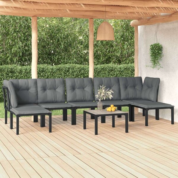 Polyrattan Kerti Társalgógarnitúra - 8 részes - Fekete-Szürke