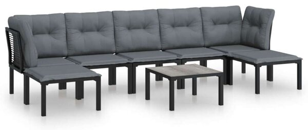 Polyrattan Kerti Társalgógarnitúra - 8 részes - Fekete-Szürke