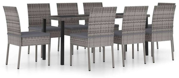 Polyrattan Kerti Étkezőgarnitúra - 9 részes - Szürke