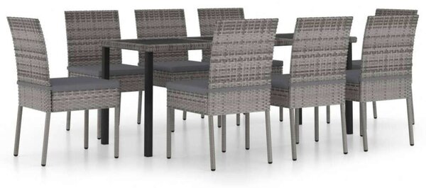 Polyrattan Kerti Étkezőgarnitúra - 9 részes - Szürke