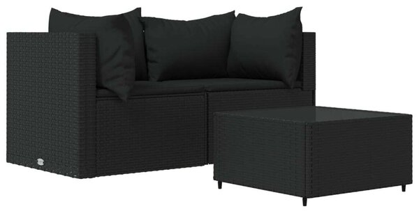 VidaXL 3 részes Kerti Ülőgarnitúra - Fekete Polyrattan