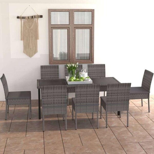 Polyrattan Kerti Étkezőgarnitúra - 9 részes - Szürke