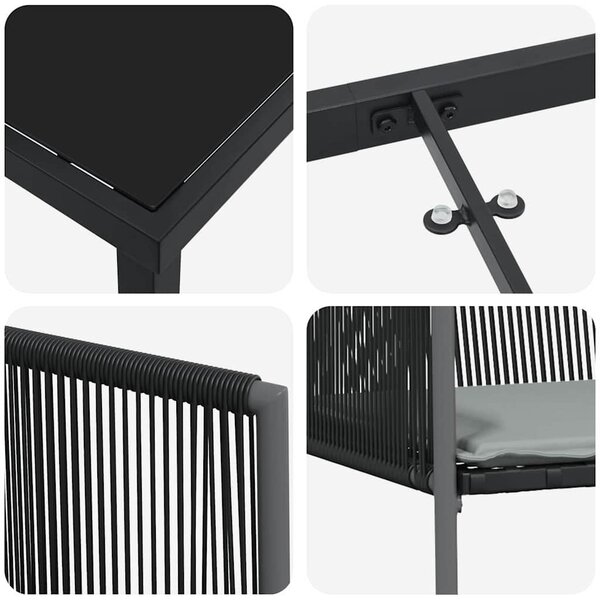 Kert étkező szett 3 pcs Fekete PE Rattan