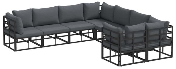 Kerti Kanapé Szett párnával 8 pcs Fekete Acél