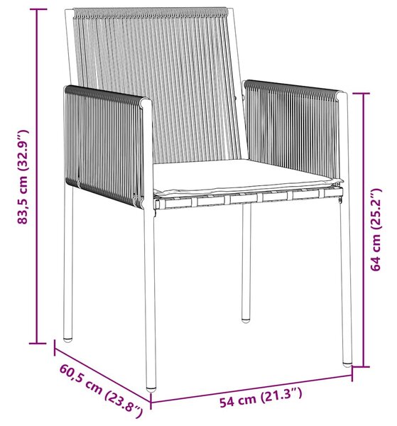 Kert étkező szett 3 pcs Fekete PE Rattan