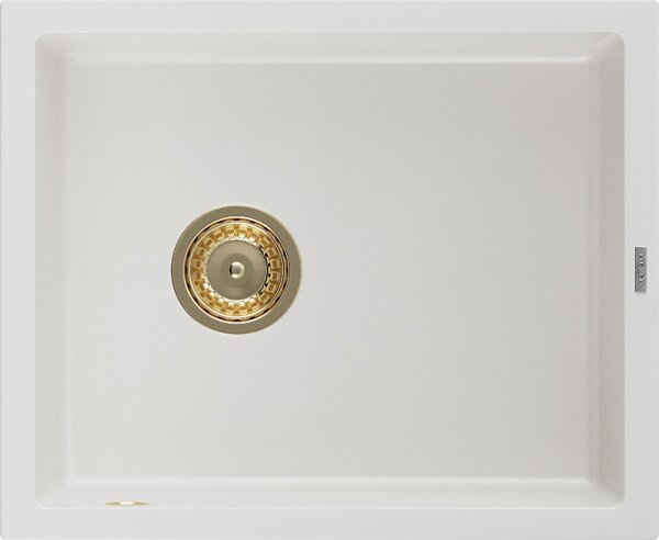 Mexen Pedro gránit mosogató 1-medencés 560 x 460 mm, fehér, arany szifon - 6508561000-20-G