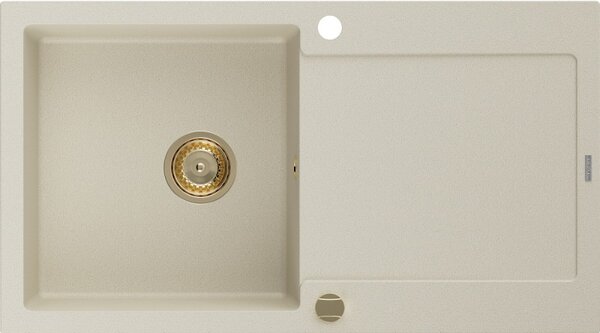 Mexen Leo gránit mosogató egykamrás csepegtetővel 900 x 500 mm, bézs, arany szifon - 6501901010-69-G