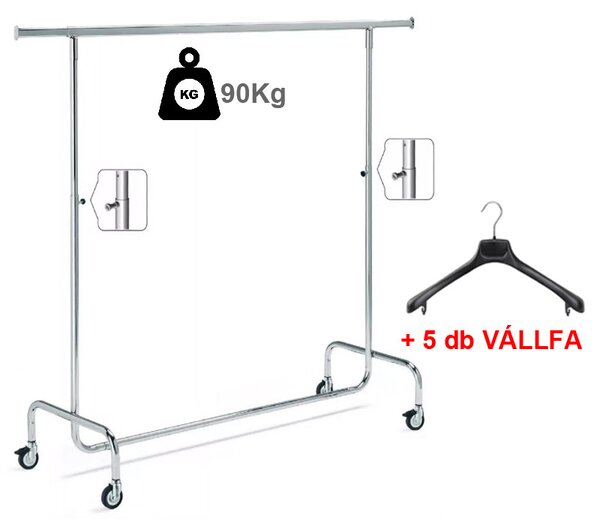 150cm Fékezhető Ruha Sztender Klipszes Magasság Állítóval + 5db Vállfa