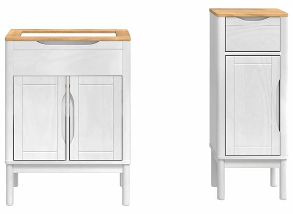 Fürdőszoba bútor szett fiókkal 2 pcs Fehér Tömör fenyőfa