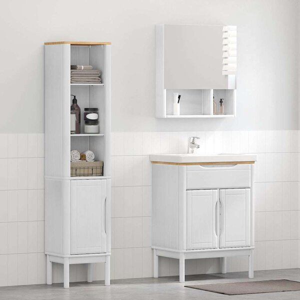 Fürdőszoba bútor szett polcokkal 2 pcs Fehér Tömör fenyőfa