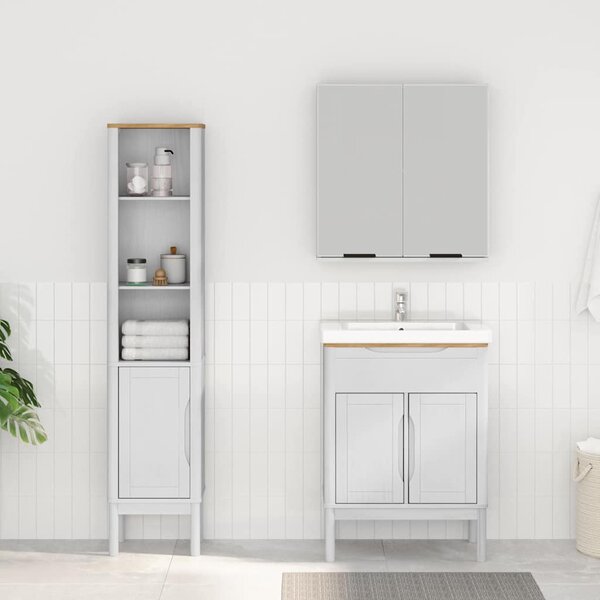 Fürdőszoba bútor szett polcokkal 2 pcs Fehér Tömör fenyőfa