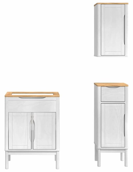 Fürdőszoba bútor szett fiókkal 3 pcs Fehér Tömör fenyőfa