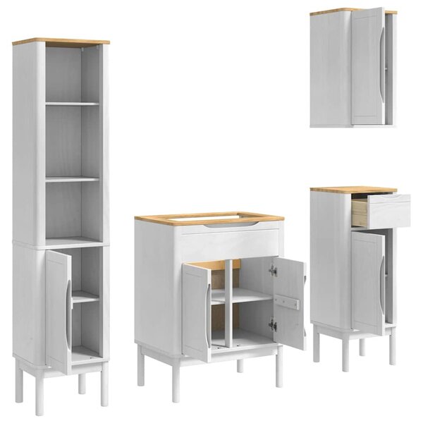 Fürdőszoba bútor szett fiókkal 4 pcs Fehér Tömör fenyőfa
