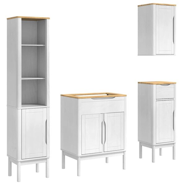 Fürdőszoba bútor szett fiókkal 4 pcs Fehér Tömör fenyőfa