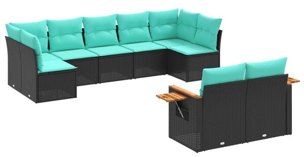 VidaXL 9 részes fekete polyrattan kerti ülőgarnitúra párnával