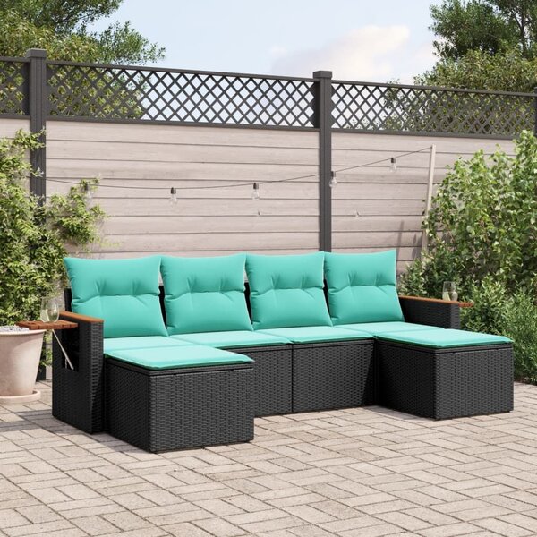 VidaXL 6 részes fekete polyrattan kerti ülőgarnitúra párnával