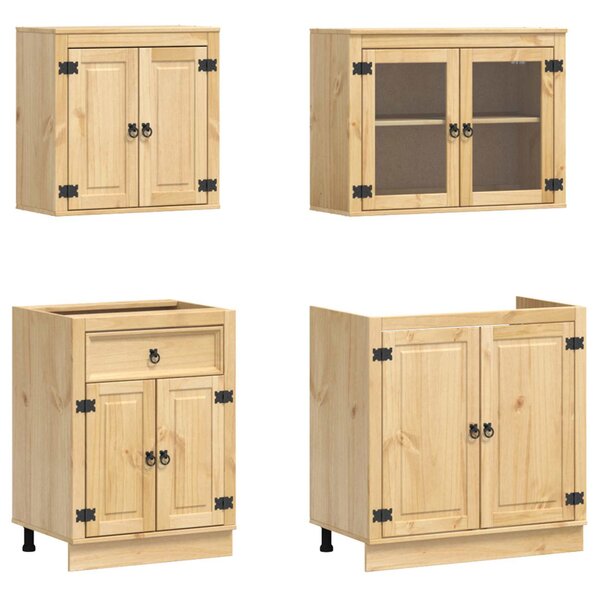 Cabinet polcokkal tárolóval ajtóval 4 pcs Méz Tömör fenyőfa