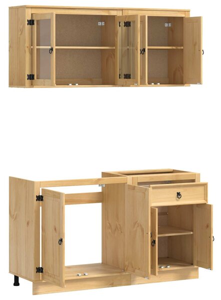 Cabinet polcokkal tárolóval ajtóval 4 pcs Méz Tömör fenyőfa