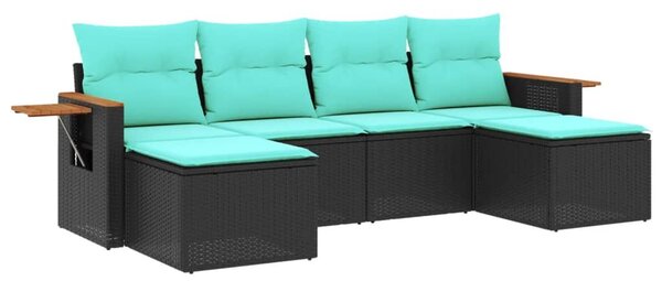 VidaXL 6 részes fekete polyrattan kerti ülőgarnitúra párnával