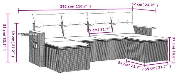 VidaXL 6 részes fekete polyrattan kerti ülőgarnitúra párnával