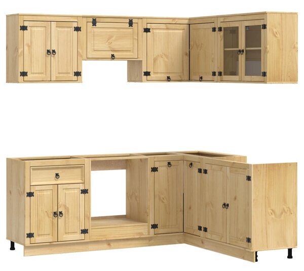 Cabinet polcokkal tárolóval ajtóval 8 pcs Méz Tömör fenyőfa