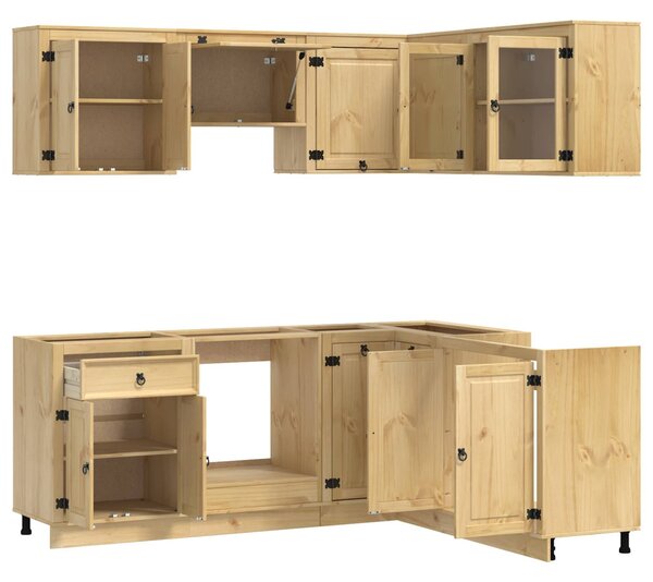 Cabinet polcokkal tárolóval ajtóval 8 pcs Méz Tömör fenyőfa