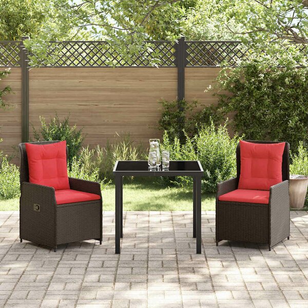 VidaXL Kert étkező szett 3 pcs Barna Poli rattan