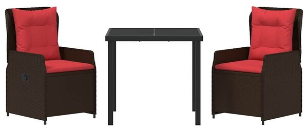 VidaXL Kert étkező szett 3 pcs Barna Poli rattan