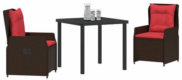 VidaXL Kert étkező szett 3 pcs Barna Poli rattan