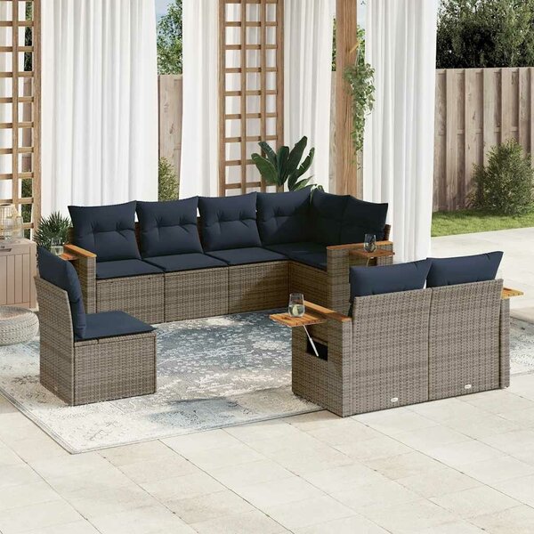 VidaXL 8 részes szürke polyrattan kerti ülőgarnitúra párnával