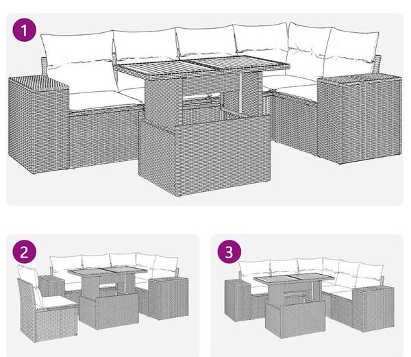 VidaXL 6 részes szürke polyrattan kerti ülőgarnitúra párnákkal