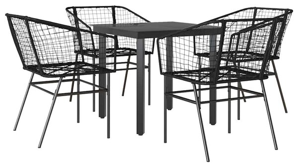 VidaXL 5 részes fekete polyrattan üveg kerti étkezőgarnitúra
