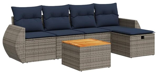 VidaXL 6 részes szürke polyrattan kerti ülőgarnitúra párnákkal