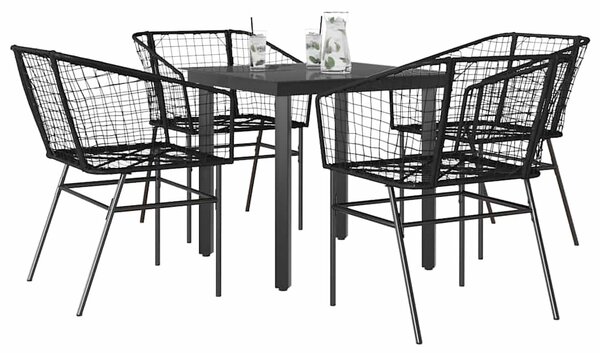 VidaXL 5 részes fekete polyrattan üveg kerti étkezőgarnitúra