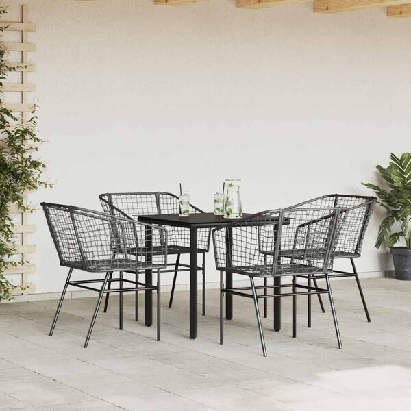 VidaXL 5 részes fekete polyrattan üveg kerti étkezőgarnitúra