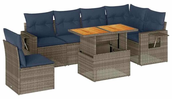 VidaXL 7 részes szürke polyrattan kerti ülőgarnitúra párnákkal