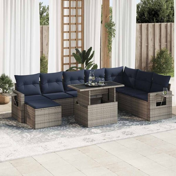 VidaXL 9 részes szürke polyrattan akácfa kerti ülőgarnitúra párnákkal