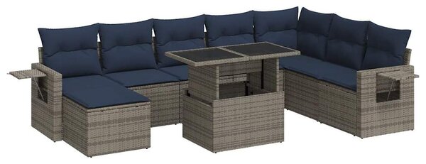 VidaXL 9 részes szürke polyrattan akácfa kerti ülőgarnitúra párnákkal
