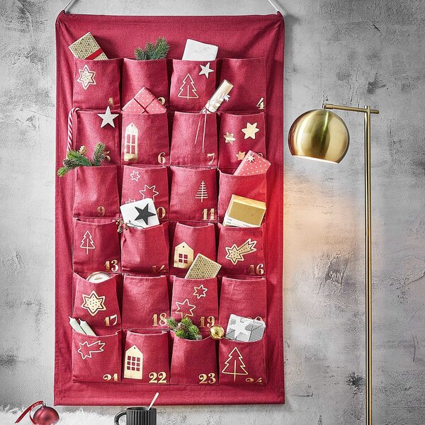SANTA IS COMING adventi naptár 123 x 71 cm, piros/arany
